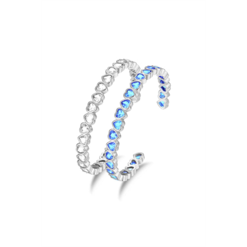 Classicharms silver heart shaped zirconia bangle bracelet set