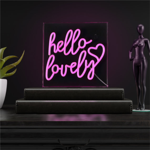 JONATHAN Y hello lovely 10 square contemporary glam acrylic box usb operated led neon light
