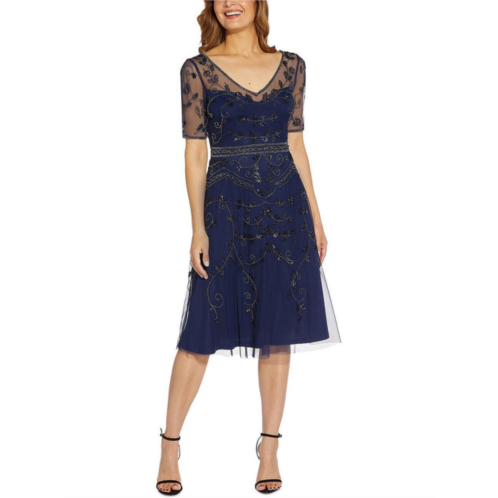 Adrianna Papell womens embellished midi cocktail and party dress