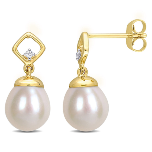 Mimi & Max 8-8.5mm cultured freshwater pearl and diamond accent earrings in 14k yellow gold