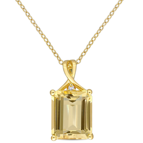 Mimi & Max 6 3/5 ct tgw octagon citrine and white topaz pendant with chain in yellow plated sterling silver