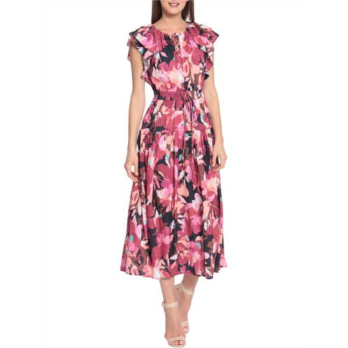 Maggy London womens floral pleated midi dress