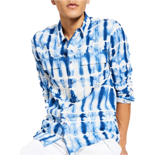 Sun + Stone mens tie-dyed collared button-down shirt