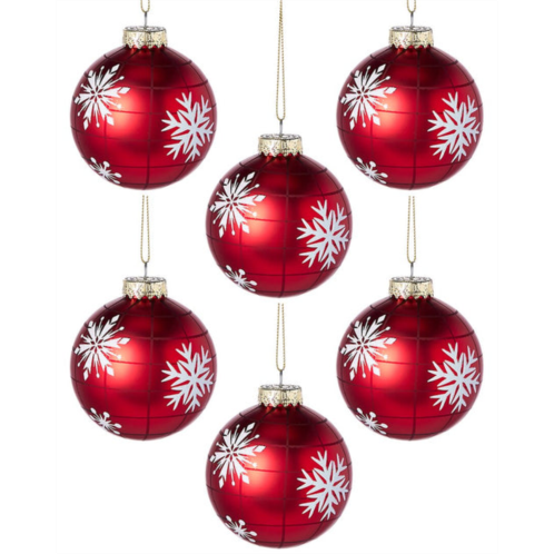 Kurt Adler 6pc 80mm plaid snowflakes glass ball christmas ornaments