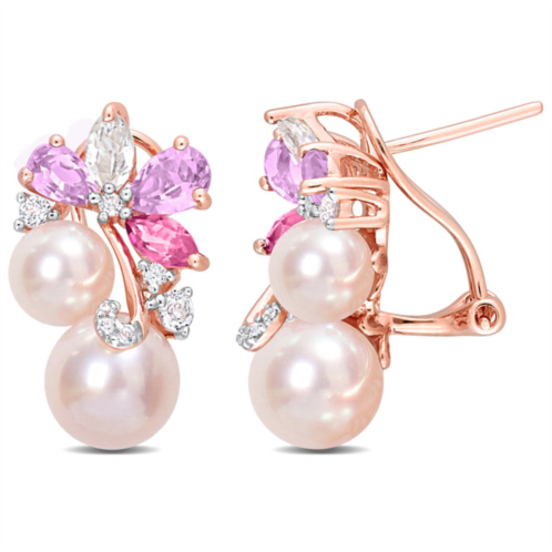 Mimi & Max womens pink cultured freshwater pearl & 2 1/2ct tgw rose de france and topaz earrings in 18k rose plated sterling silver