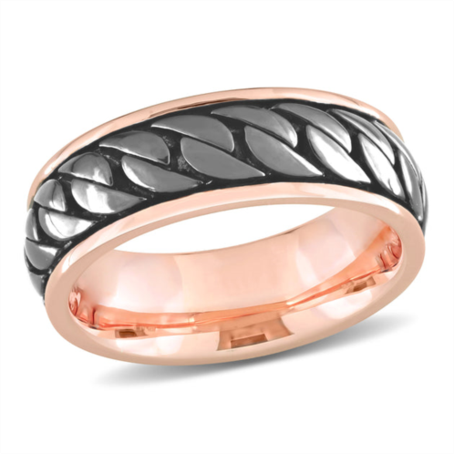 Mimi & Max ribbed design mens ring in rose plated sterling silver with black rhodium plating
