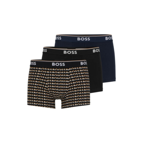 BOSS three-pack of logo-waistband trunks in stretch cotton