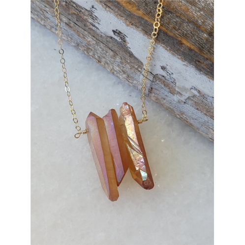 A Blonde and Her Bag three raw peach quartz crystal pendant necklace in gold