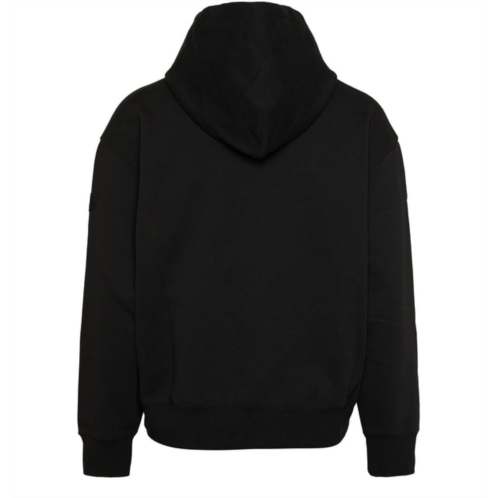 Moncler men red glitter logo drawstrings hooded pullover cotton sweatshirt black