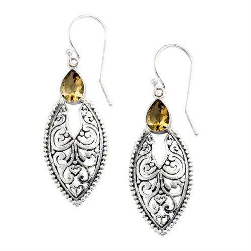Samuel B. Jewelry sterling silver bali design marquise shape garnet earrings