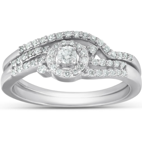 Pompeii3 1/3 ct diamond engagement ring twist halo wedding band set 10 white gold