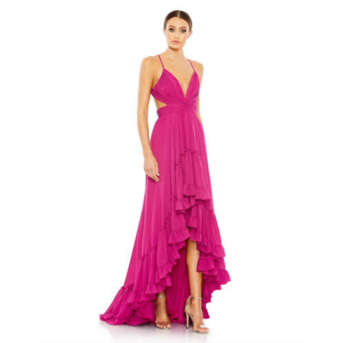 Mac Duggal pleated tiered cut out sleeveless gown