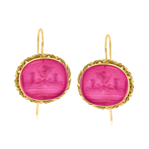 Ross-Simons italian pink venetian glass intaglio drop earrings in 18kt gold over sterling