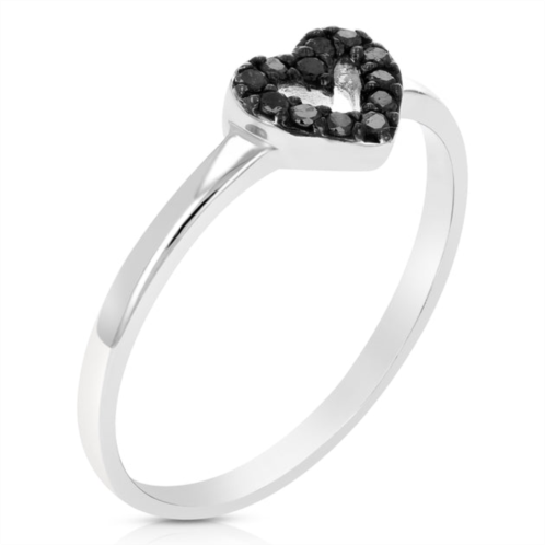 Vir Jewels 1/10 cttw black diamond heart shape ring .925 sterling silver rhodium