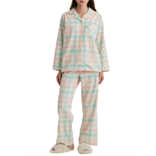 Papinelle womens organic cotton plaid woven pajama set