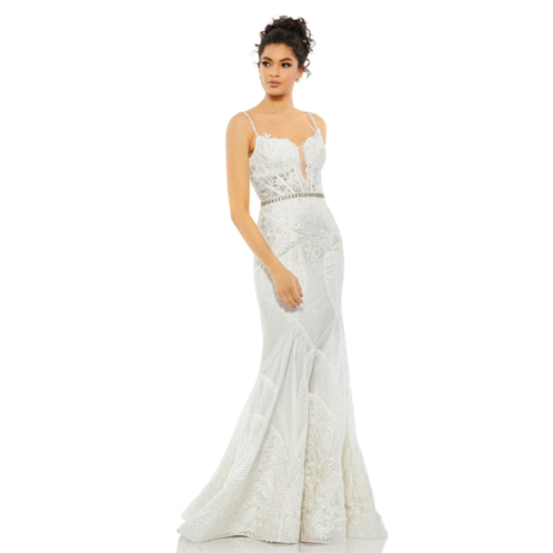 Mac Duggal embroidered sleeveless plunge neck trumpet gown