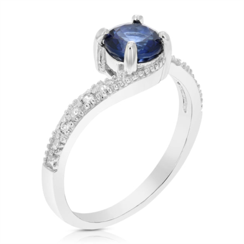 Vir Jewels 0.80 cttw created blue sapphire ring .925 sterling silver rhodium round 6 mm