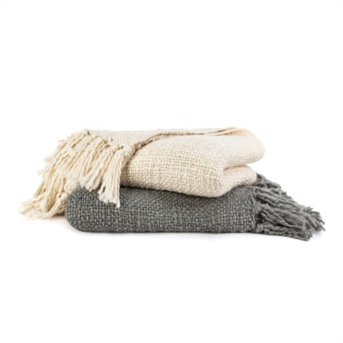 Ienjoy Home slub-yarn basketweave throw blanket with fringed edges