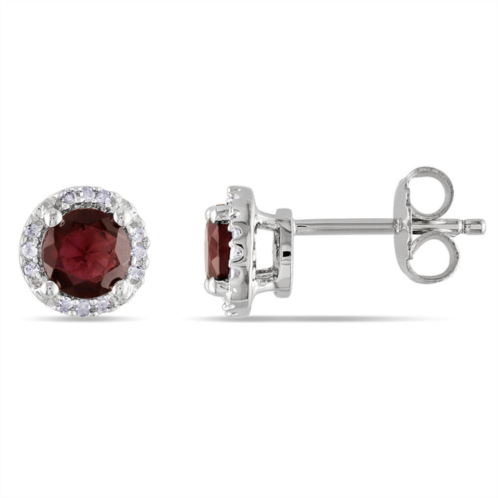 Mimi & Max garnet and diamond halo stud earrings in sterling silver