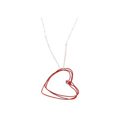 A Blonde and Her Bag red hearts necklace on a silver chain