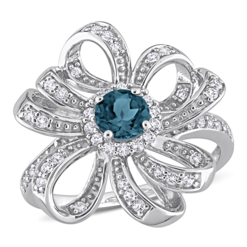 Mimi & Max 1ct tgw london blue topaz and white topaz flower cocktail ring in sterling silver