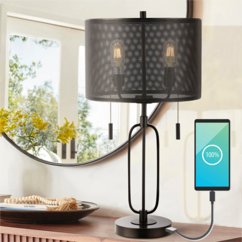 JONATHAN Y hank 27 2-light industrial farmhouse iron led table lamp with usb charging port