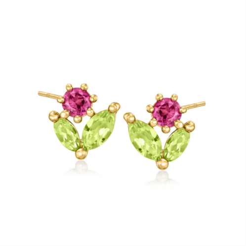 RS Pure by ross-simons peridot and . rhodolite garnet flower earrings in 14kt yellow gold