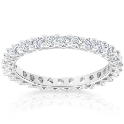 Pompeii3 1 ct tdw diamond eternity wedding ring 10k white gold