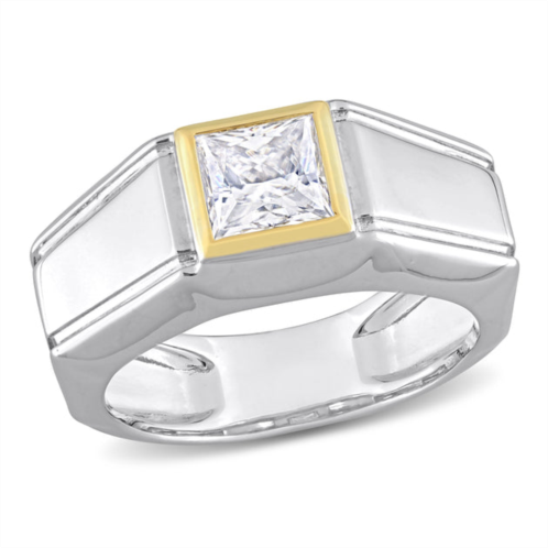 Mimi & Max 1 1/5ct tw moissanite solitaire mens ring in 2-tone sterling silver with yellow gold plating
