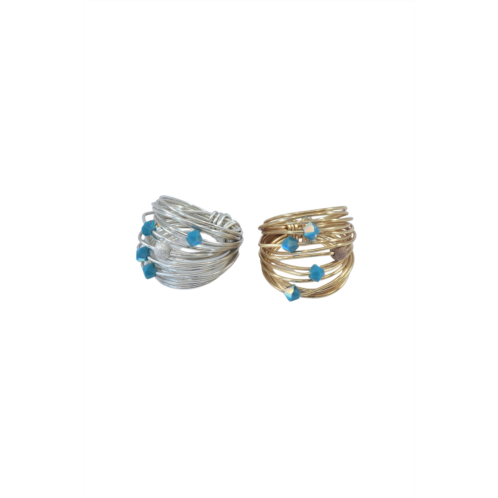 A Blonde and Her Bag marcia wire wrap ring with blue opaque swarovski crystals