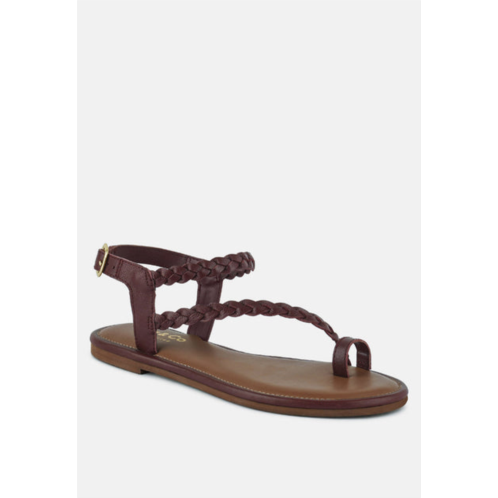 Rag & Co stallone burgundy braided flat sandals