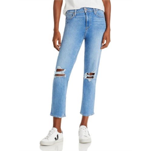 Paige womens distressed high rise straight leg jeans