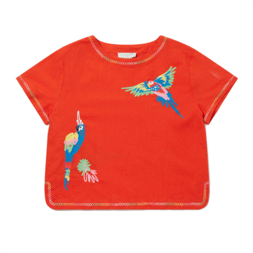 Stella McCartney red parrot embroidered t-shirt