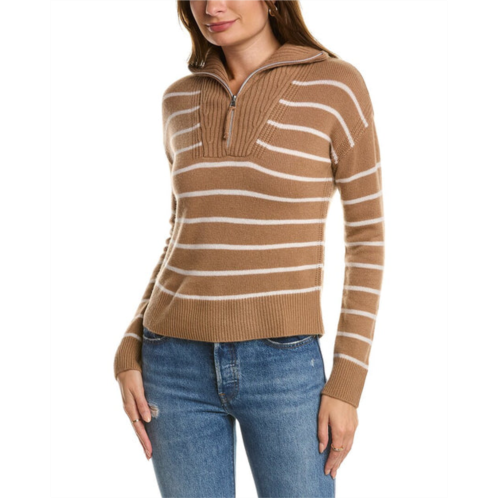 Qi Cashmere striped zip mock neck cashmere sweater