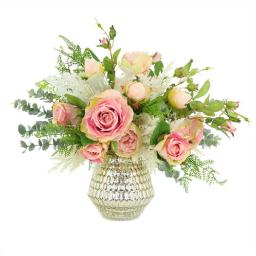 Creative Displays roses and peonies arrangement in gold vase