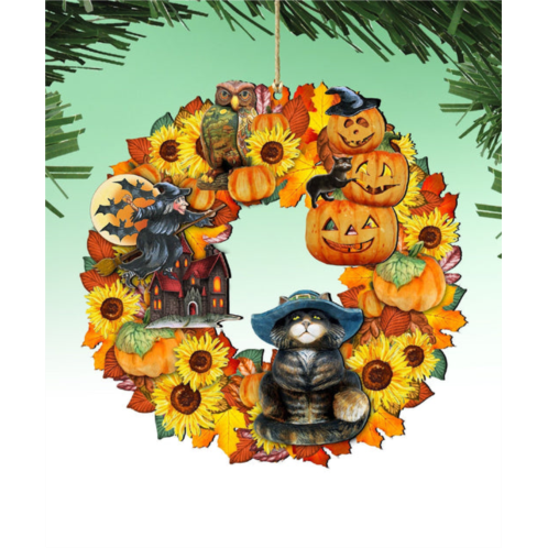 Designocracy halloween wreath wood santa ornaments set of 2 g.debrekht fall
