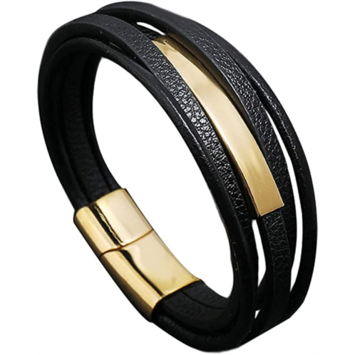 Stephen Oliver 18k gold black leather id bracelet