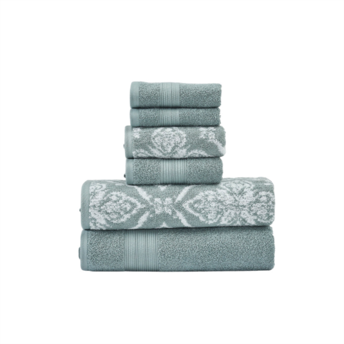 Modern Threads pax 6-piece reversible yarn dyed jacquard towel set - bath towels, hand towels, & washcloths - super absorbent & quick dry - 100% combed cotton