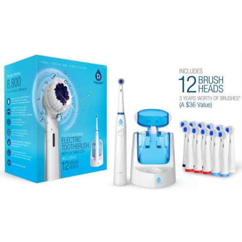 PURSONIC power rechargeable electric toothbrush with uv sanitizing function, 12 brush heads included