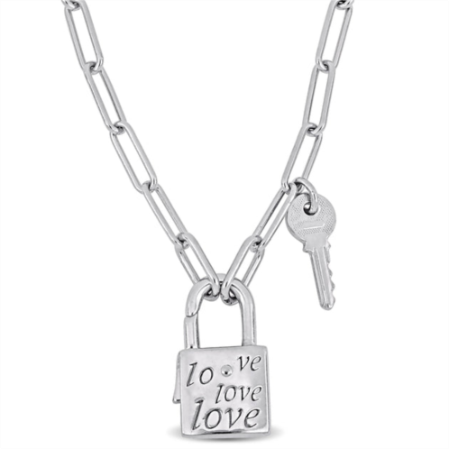 Mimi & Max lock & key paper clip link necklace in sterling silver - 18 in