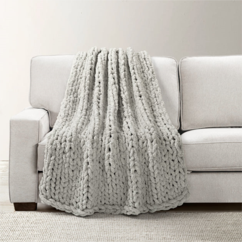 lush decor hygge ultra soft cozy chenille chunky knit blanket/throw light gray single 40x72