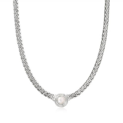Ross-Simons 8mm cultured pearl flat wheat chain necklace in sterling silver