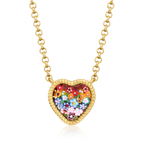 Ross-Simons italian multicolored murano glass mosaic floral heart necklace in 18kt gold over sterling