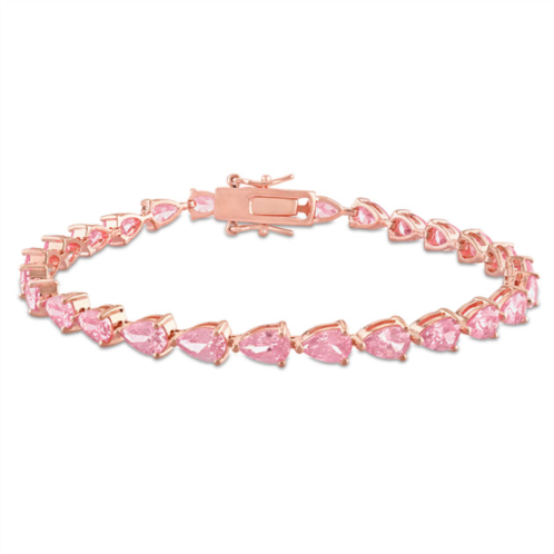 Mimi & Max 13 1/2 ct tgw pear shape created pink sapphire tennis bracelet in rose plated sterling silver