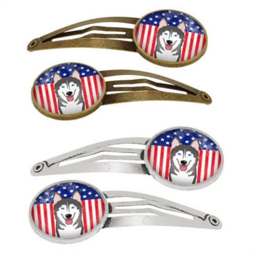 Carolines Treasures bb2148hcs4 american flag & alaskan malamute barrettes hair clips, set of 4