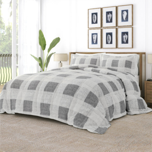 Ienjoy Home gingham gray pattern comforter set down-alternative ultra soft microfiber bedding, king/cal-king