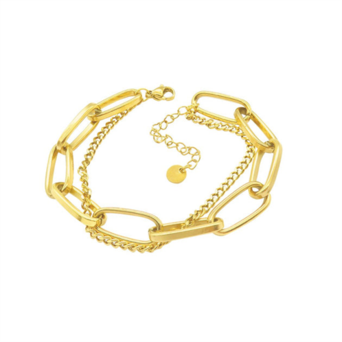 Adornia oversized paper clip mixed chain bracelet gold