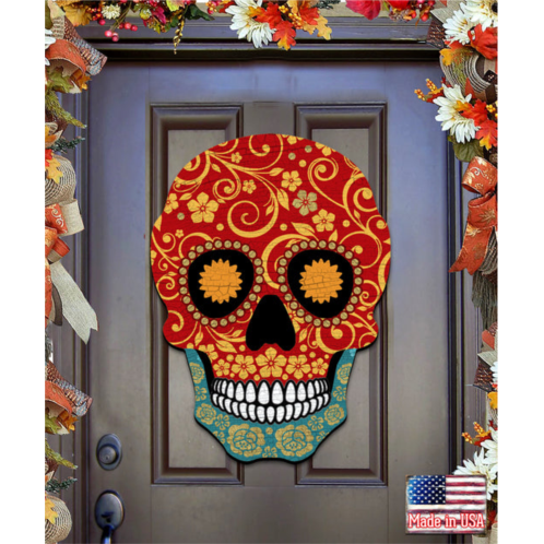 Designocracy day of the dead decorated skull door hanger