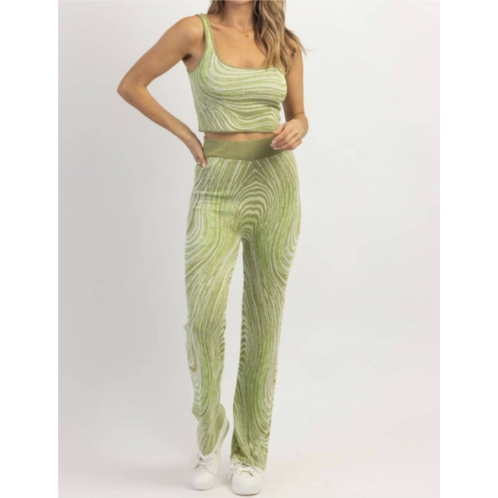 Fore abstract print knit pant set in green