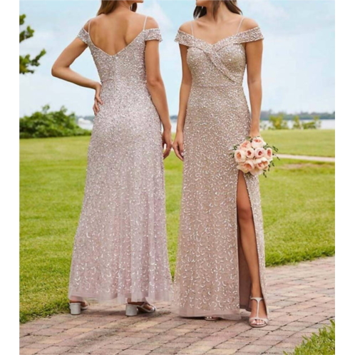 Adrianna Papell all over sequin gown in taupe